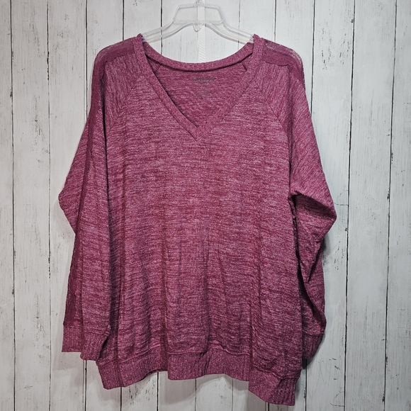 Torrid Super Soft Knit Stretch Pink Long Sleeve V-Neck Shirt Lace Detail Size 3X - Picture 1 of 7